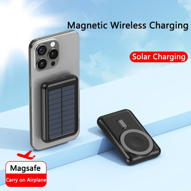 20000mAh Magnetic Wireless Charger Solar Power Bank Portable Charger Fast Charging Powerbank for iPhone 15 Xiaomi Huawei Samsung