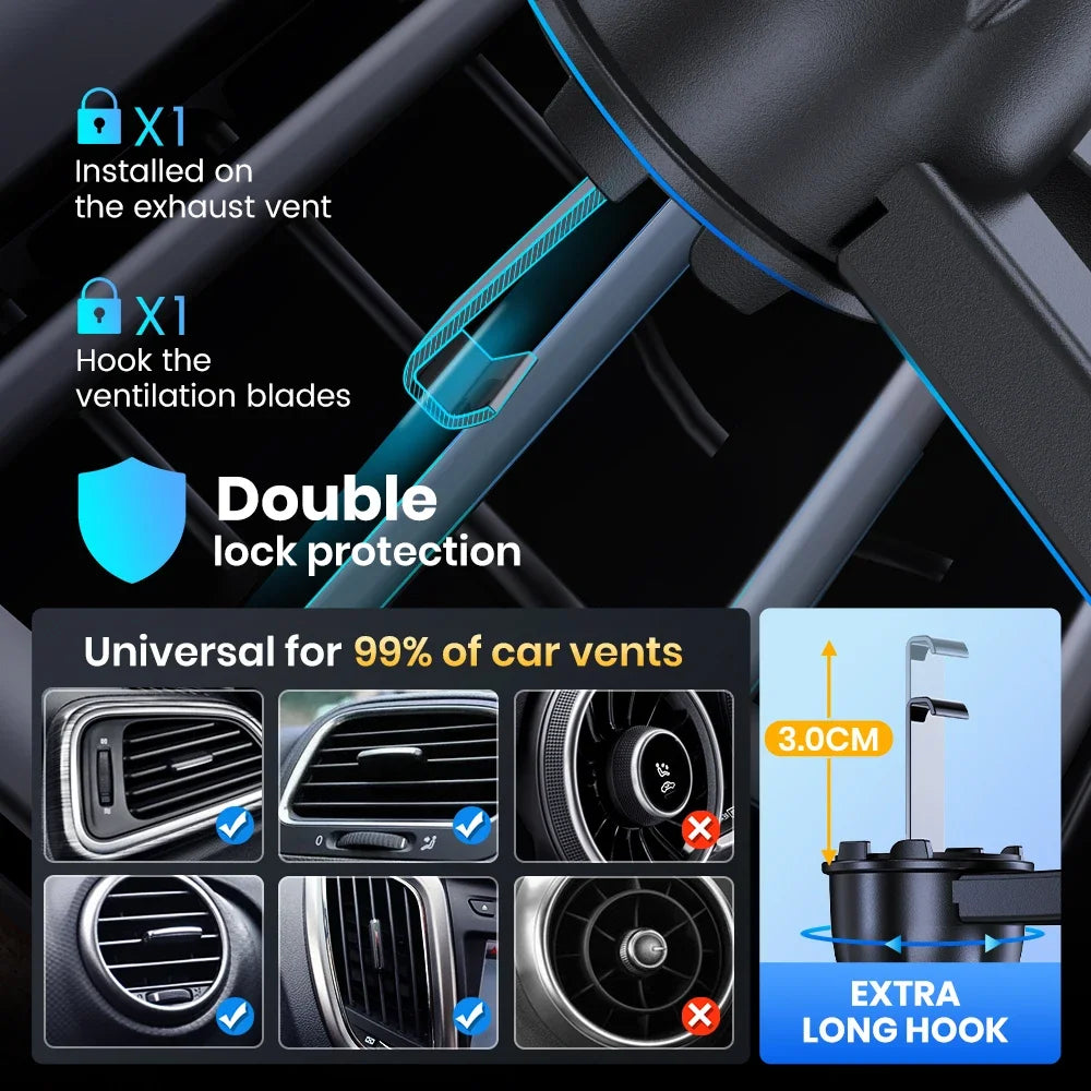 ftvae D36-S Car Phone Holder Mount, [Upgraded Support Function] Metal Hook Cell Phone Holder For Car Air Vent for All Phones