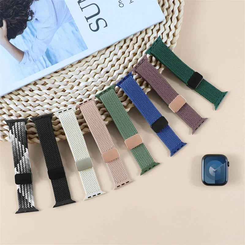 Braided Strap For Apple Watch band 40mm 44mm 42/46mm 49mm 45mm 38/41mm Magnetic buckle Bracelet Series 10 SE 9 8 7 6 5 4 Ultra 2
