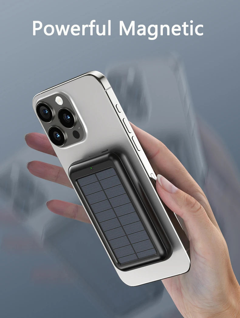 20000mAh Magnetic Wireless Charger Solar Power Bank Portable Charger Fast Charging Powerbank for iPhone 15 Xiaomi Huawei Samsung