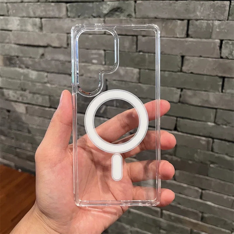 Magsafe Magnetic Charge Phone Case For Samsung Galaxy S25 Ultra S24 Plus S23 S22 S21 S20 FE Clear Wireless Charging Case Cover