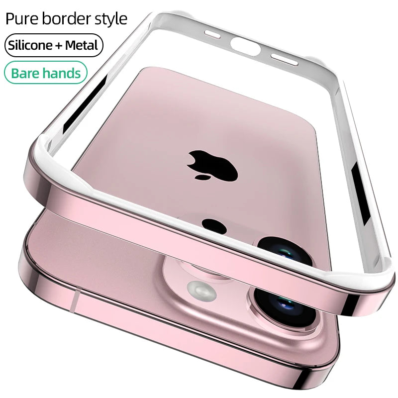 Luxury Silicone Frame Hybird Aluminum Bumper Case For iPhone 14 Plus 13 12 Mini 11 15 Pro Max 14pro XR XS Accessories