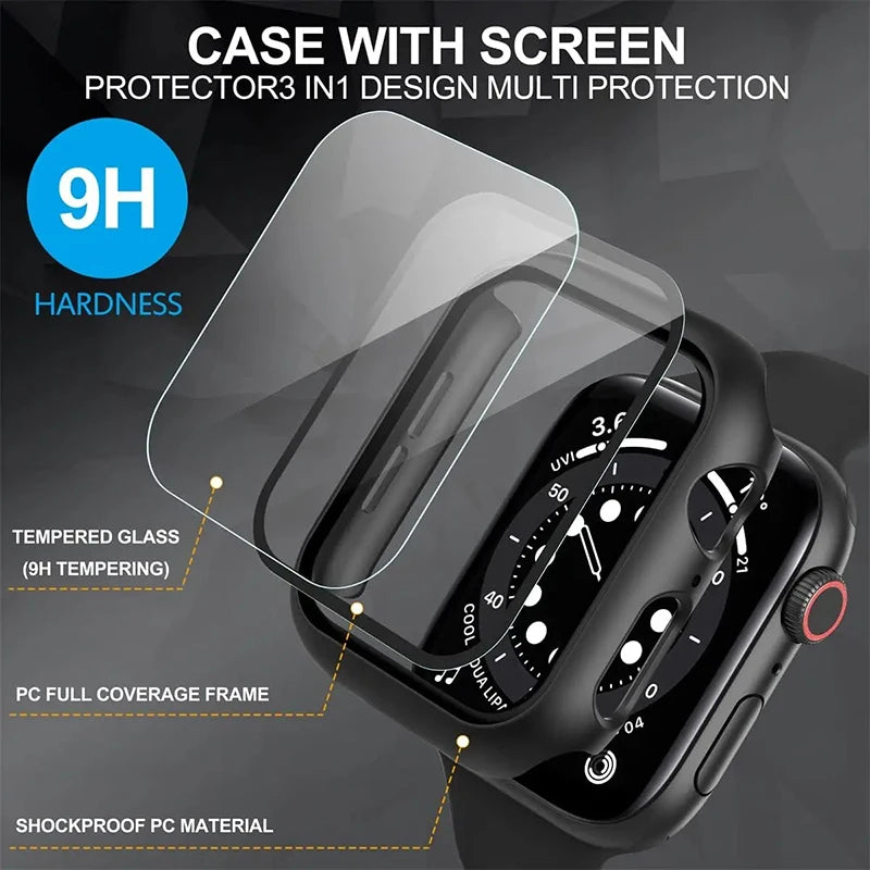 Tempered Glass Case For Apple Watch Ultra 49mm 9 8 7 41mm 45mm Series 6 5 4 SE 44mm 40mm 42mm 38mm