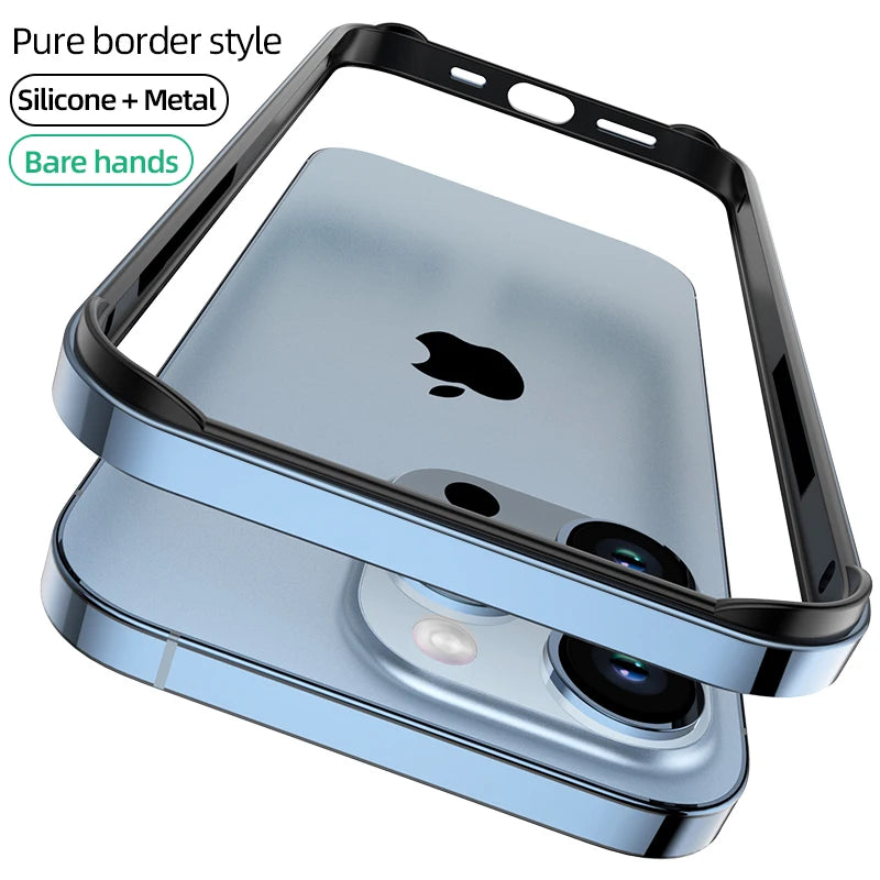 Luxury Silicone Frame Hybird Aluminum Bumper Case For iPhone 14 Plus 13 12 Mini 11 15 Pro Max 14pro XR XS Accessories
