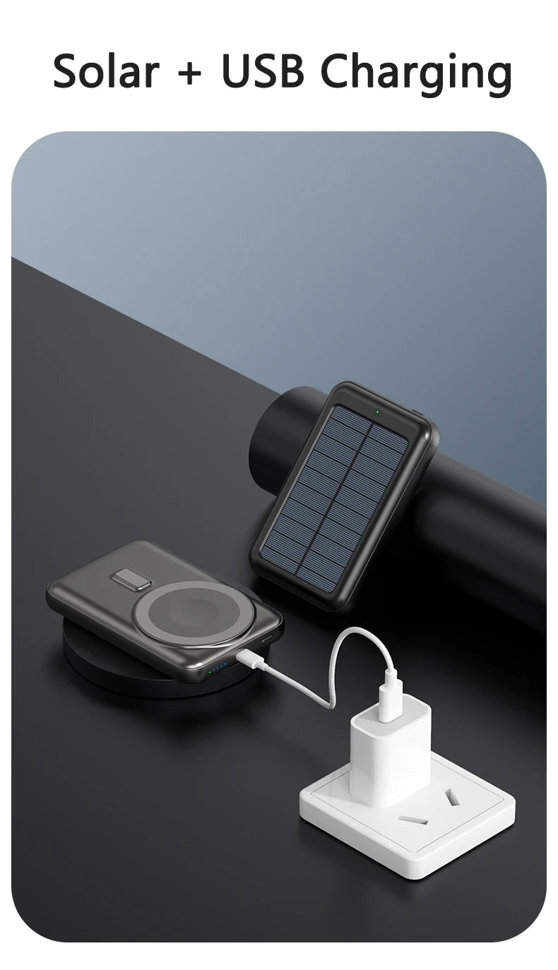 20000mAh Magnetic Wireless Charger Solar Power Bank Portable Charger Fast Charging Powerbank for iPhone 15 Xiaomi Huawei Samsung