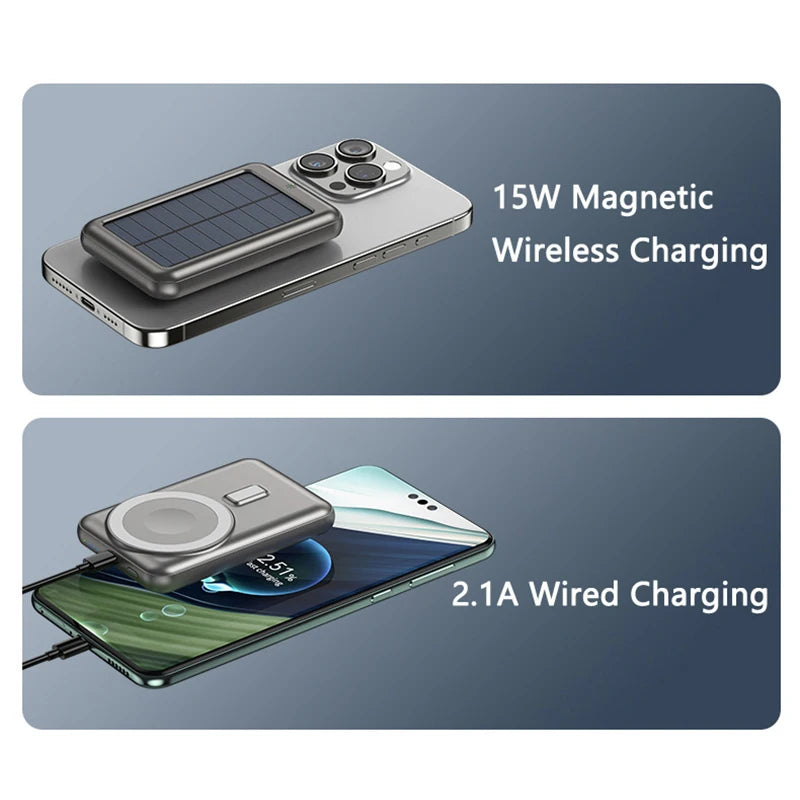 20000mAh Magnetic Wireless Charger Solar Power Bank Portable Charger Fast Charging Powerbank for iPhone 15 Xiaomi Huawei Samsung