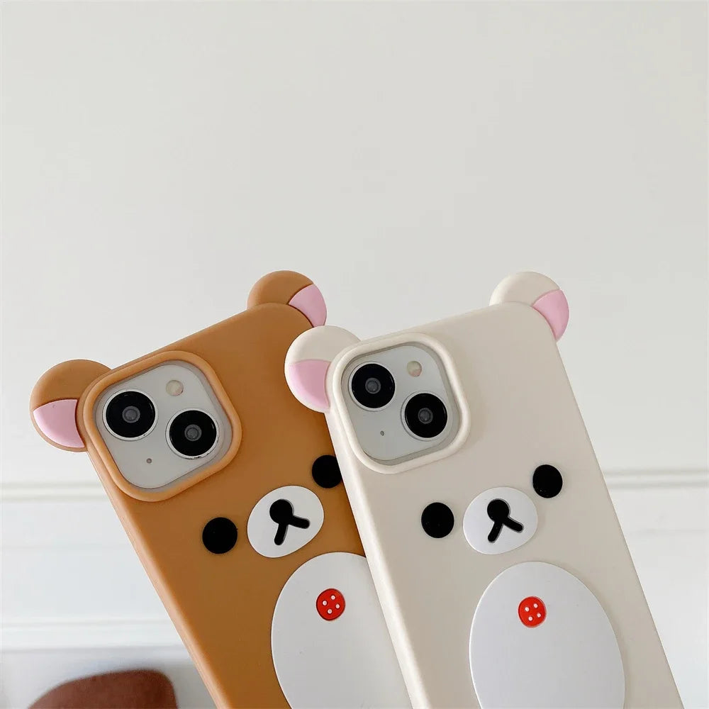 Cartoon Cute 3D Pink Ears Big Mouth Bear Silicone Soft Case for IPhone 12 13 14 15 16 Pro Max 11 15Pro 14Pro IPones Back Cover