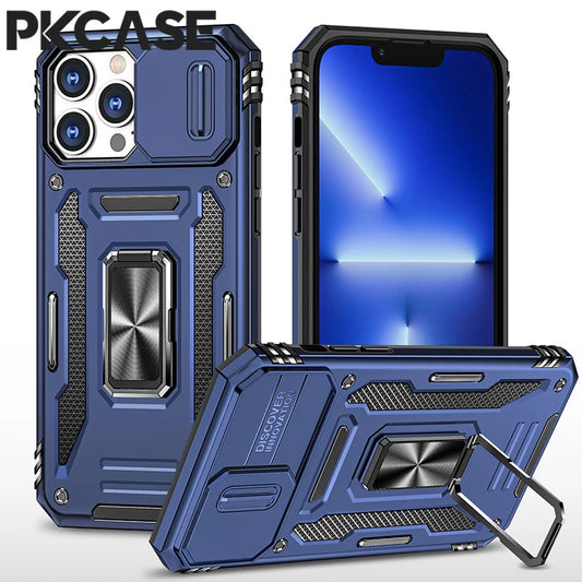 PKCASE Military Grade Protection Case For iPhone 16 15 14 13 Mini 12 11 Pro Max 7 8 Plus Slide Camera Protection Bracket Cover