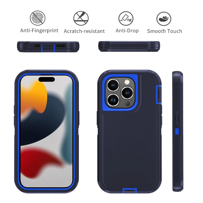Shockproof Defender Armor Case for iPhone 16 14 13 12 11 15 Pro Max Plus Camera Protection Shockproof Case Kickstand Phone Cover