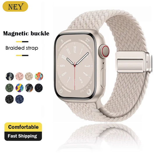 Braided Strap For Apple Watch band 40mm 44mm 42/46mm 49mm 45mm 38/41mm Magnetic buckle Bracelet Series 10 SE 9 8 7 6 5 4 Ultra 2
