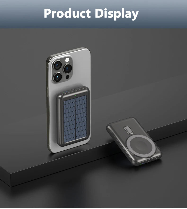 20000mAh Magnetic Wireless Charger Solar Power Bank Portable Charger Fast Charging Powerbank for iPhone 15 Xiaomi Huawei Samsung