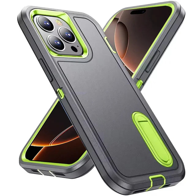 3IN1 Hybrid Military Anti-Shock Strong Case For iPhone 16 Pro Max 11 12 13 14 15 Pro Max 16 Plus 16E PC Hard Holder Phone Cover