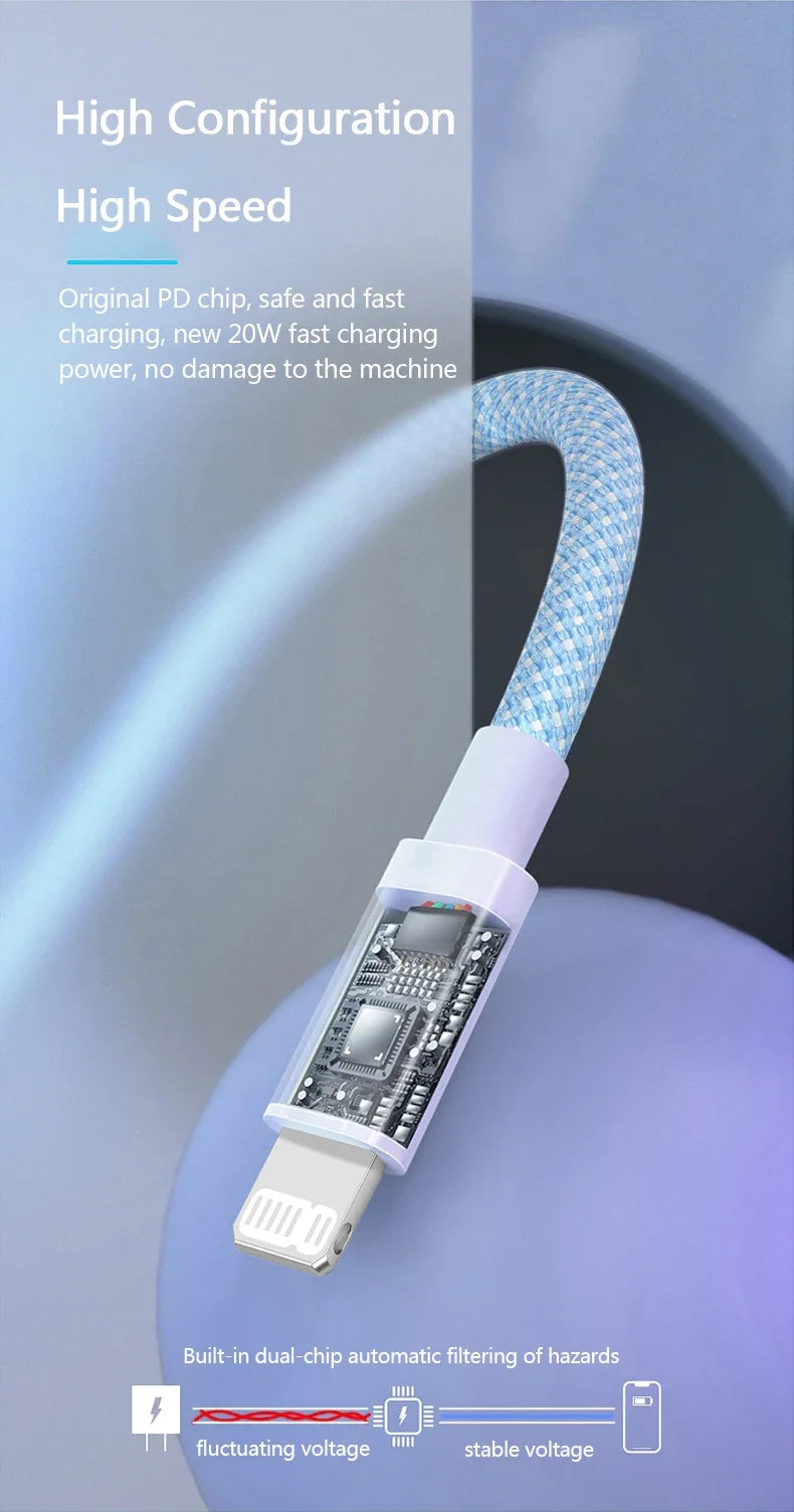 Braided USB-C To Lightning PD 20W Fast Charge Cable For iPhone X XR XS Max 11 12 13 14 Pro Max 6s 7 8 Plus Charging Data Cord