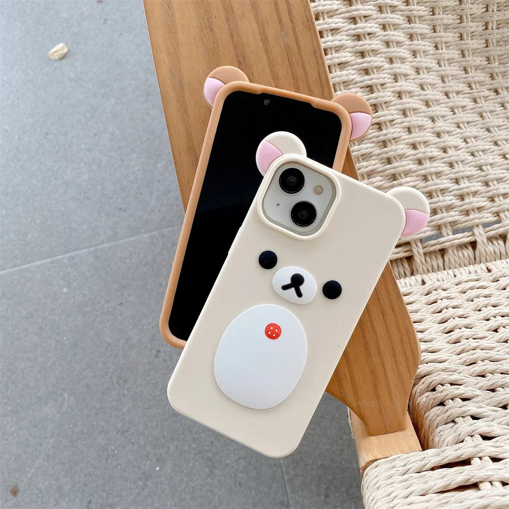 Cartoon Cute 3D Pink Ears Big Mouth Bear Silicone Soft Case for IPhone 12 13 14 15 16 Pro Max 11 15Pro 14Pro IPones Back Cover