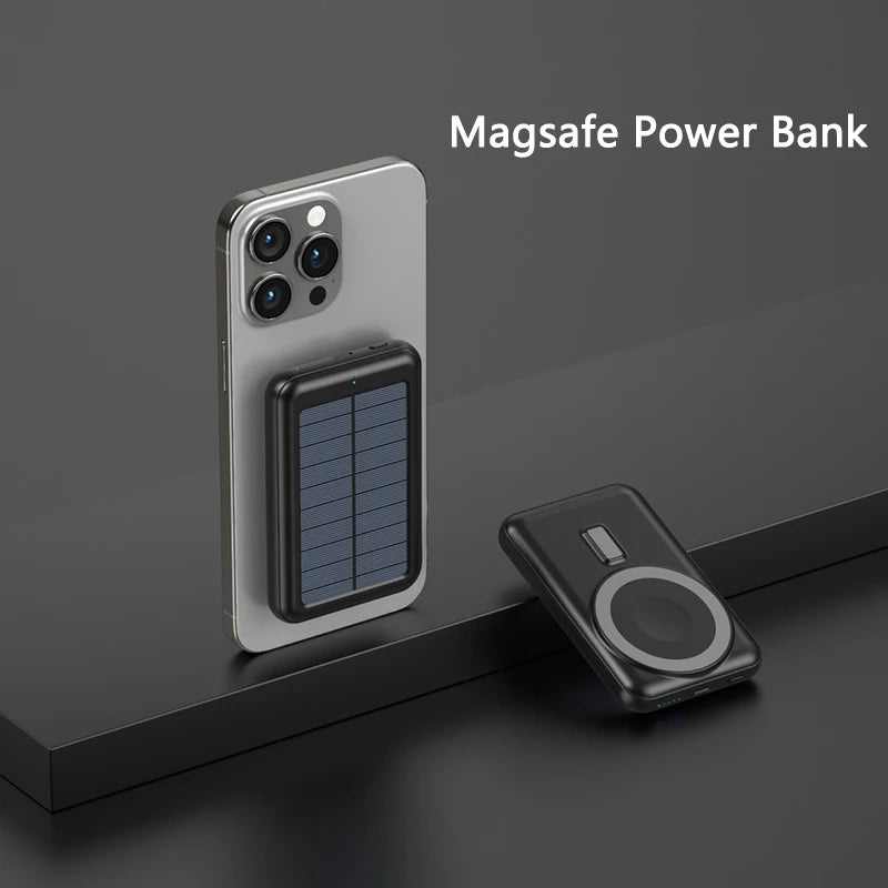 20000mAh Magnetic Wireless Charger Solar Power Bank Portable Charger Fast Charging Powerbank for iPhone 15 Xiaomi Huawei Samsung