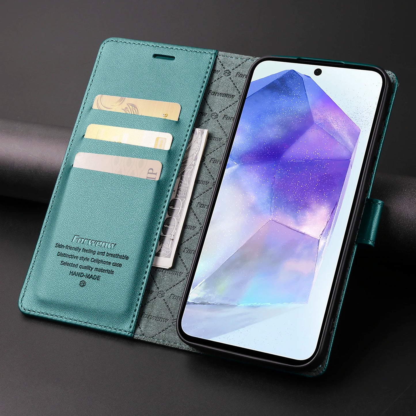 Luxury Leather Wallet Flip Case for Samsung S24 Ultra S23 Plus S22 Pro S21 FE S20 Galaxy A55 A35 A25 A15