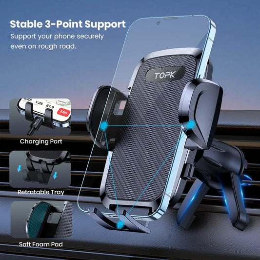 ftvae D36-S Car Phone Holder Mount, [Upgraded Support Function] Metal Hook Cell Phone Holder For Car Air Vent for All Phones