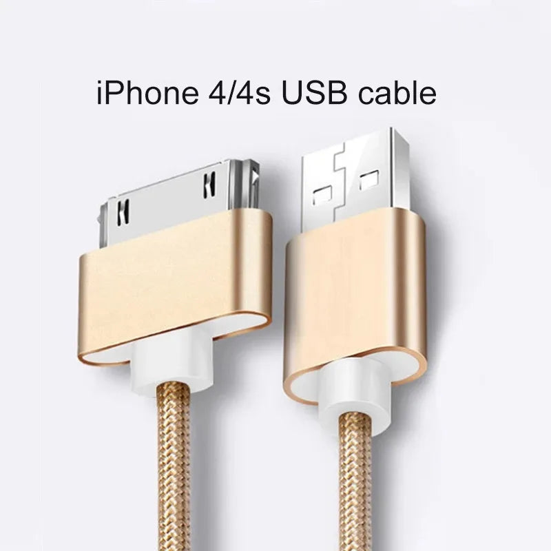 Fast Charging Cable for iPhone 4 4s iPad 2 3 iPod 30 Pin Nylon Braided Wire Metal Plug Data Transfer Sync USB Charger adapter