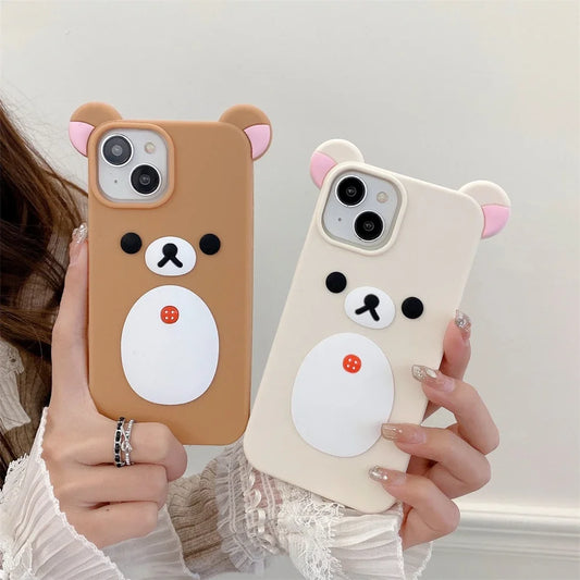 Cartoon Cute 3D Pink Ears Big Mouth Bear Silicone Soft Case for IPhone 12 13 14 15 16 Pro Max 11 15Pro 14Pro IPones Back Cover