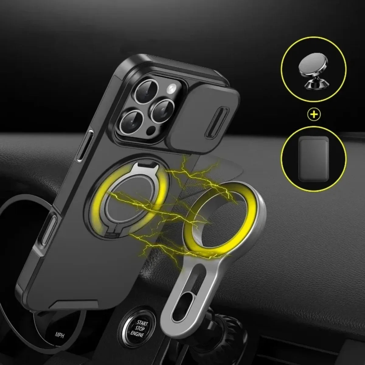 Armor Magnetic Bracket Case for iPhone 16 15 14 13 11 12 Pro Max Plus With Lanyard Slide Camera Protection Shockproof Cover