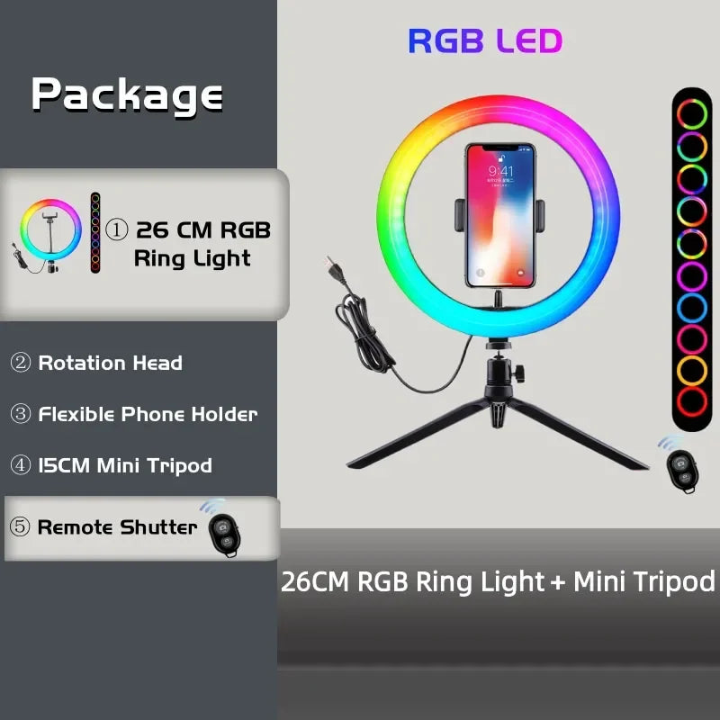 RGB Ring Light Lamp Ring Round With Remote Control For Smartphone Mobile Led Video Light Ring Make Youtube Photographic Lighting