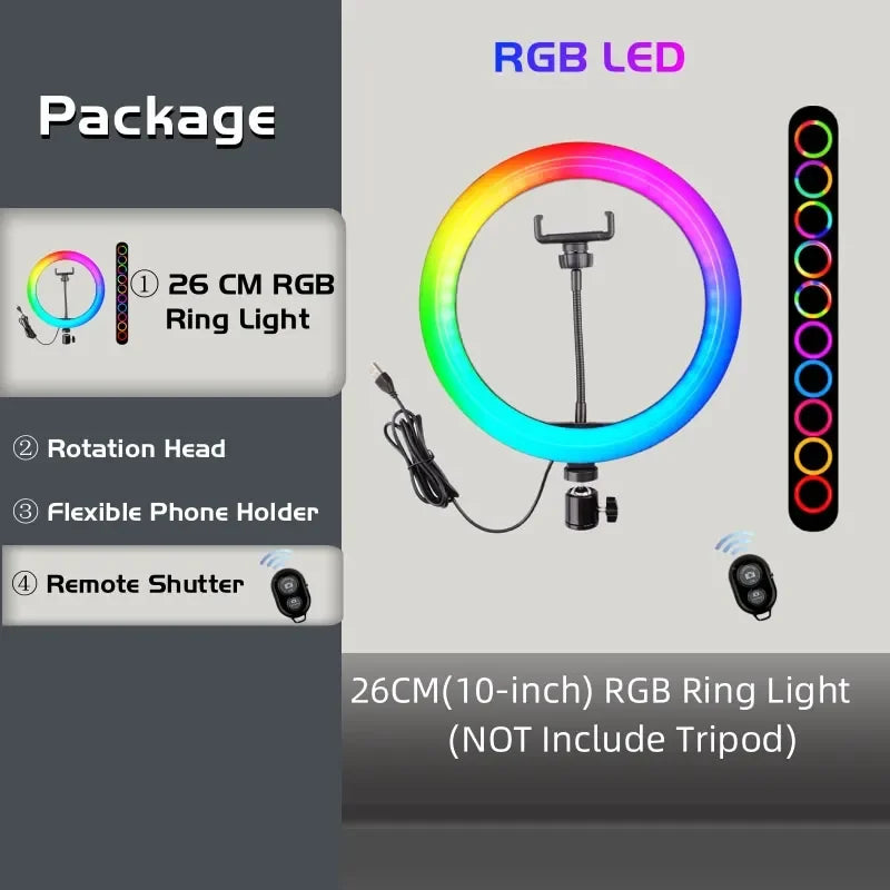 RGB Ring Light Lamp Ring Round With Remote Control For Smartphone Mobile Led Video Light Ring Make Youtube Photographic Lighting
