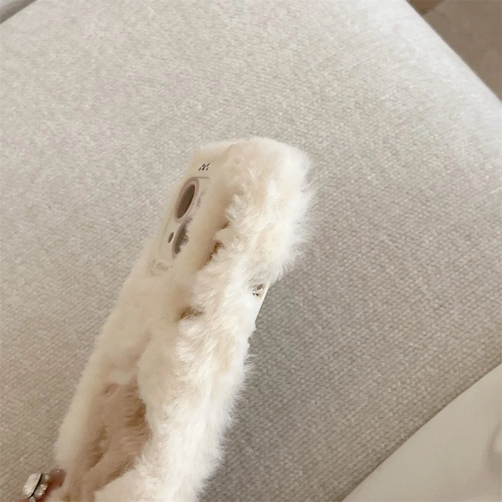 Soft Plush Cute Star Moon Phone Case For iPhone 14 15 16 Plus 13 Pro Max 11 12 Fluffy Warm Winter Furry Fur Cover