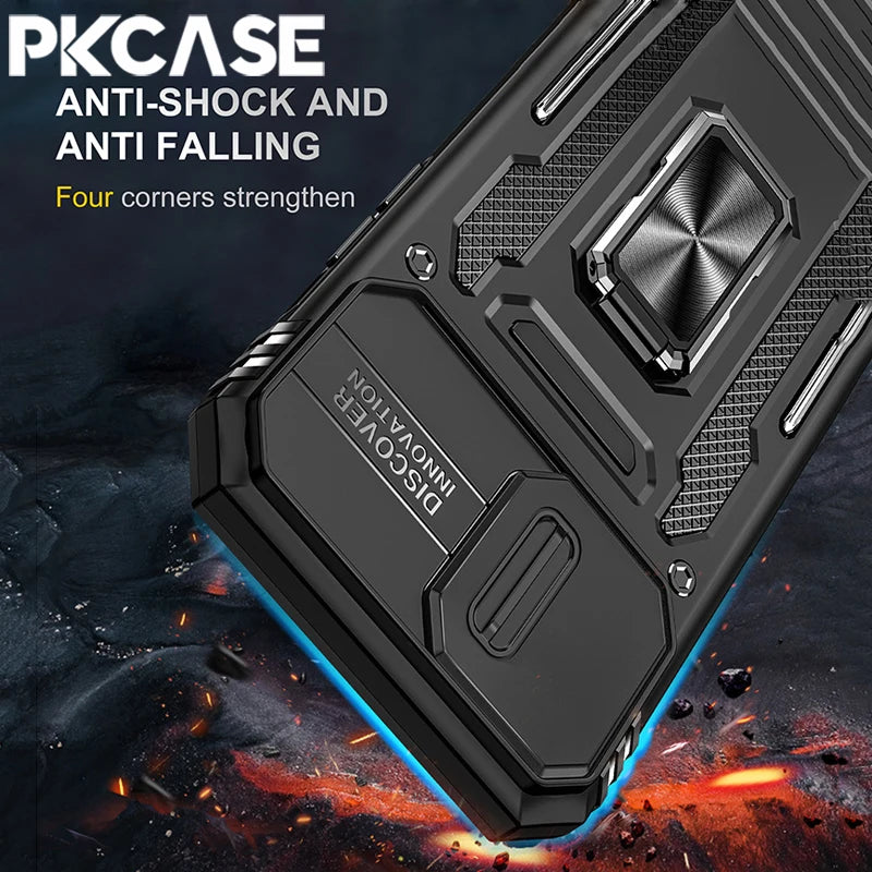 PKCASE Military Grade Protection Case For iPhone 16 15 14 13 Mini 12 11 Pro Max 7 8 Plus Slide Camera Protection Bracket Cover