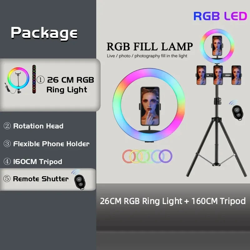 RGB Ring Light Lamp Ring Round With Remote Control For Smartphone Mobile Led Video Light Ring Make Youtube Photographic Lighting
