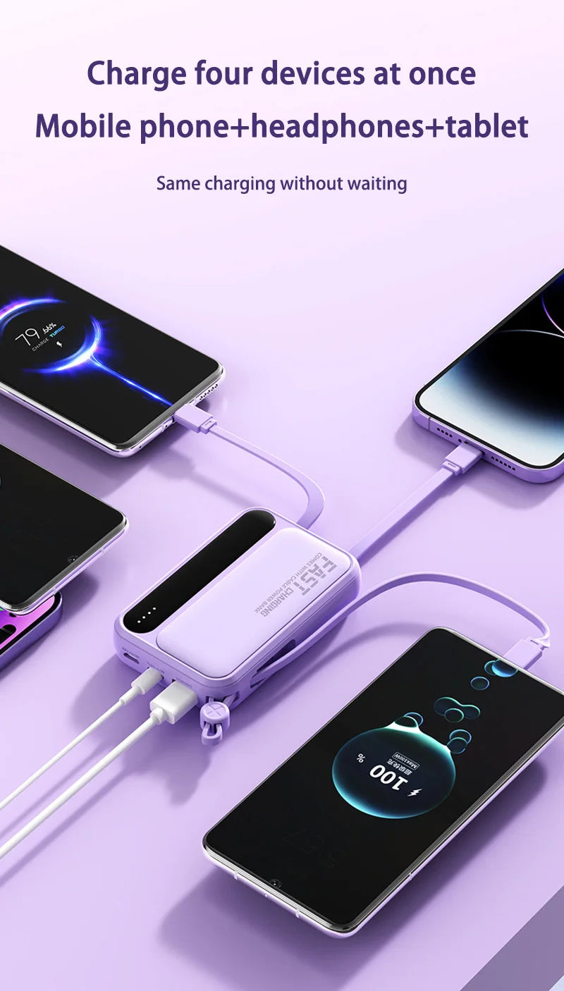 Xiaomi 100000mAh Large Capacity Power Bank Portable fast charging power bank with built-in 4 Cables Battery
