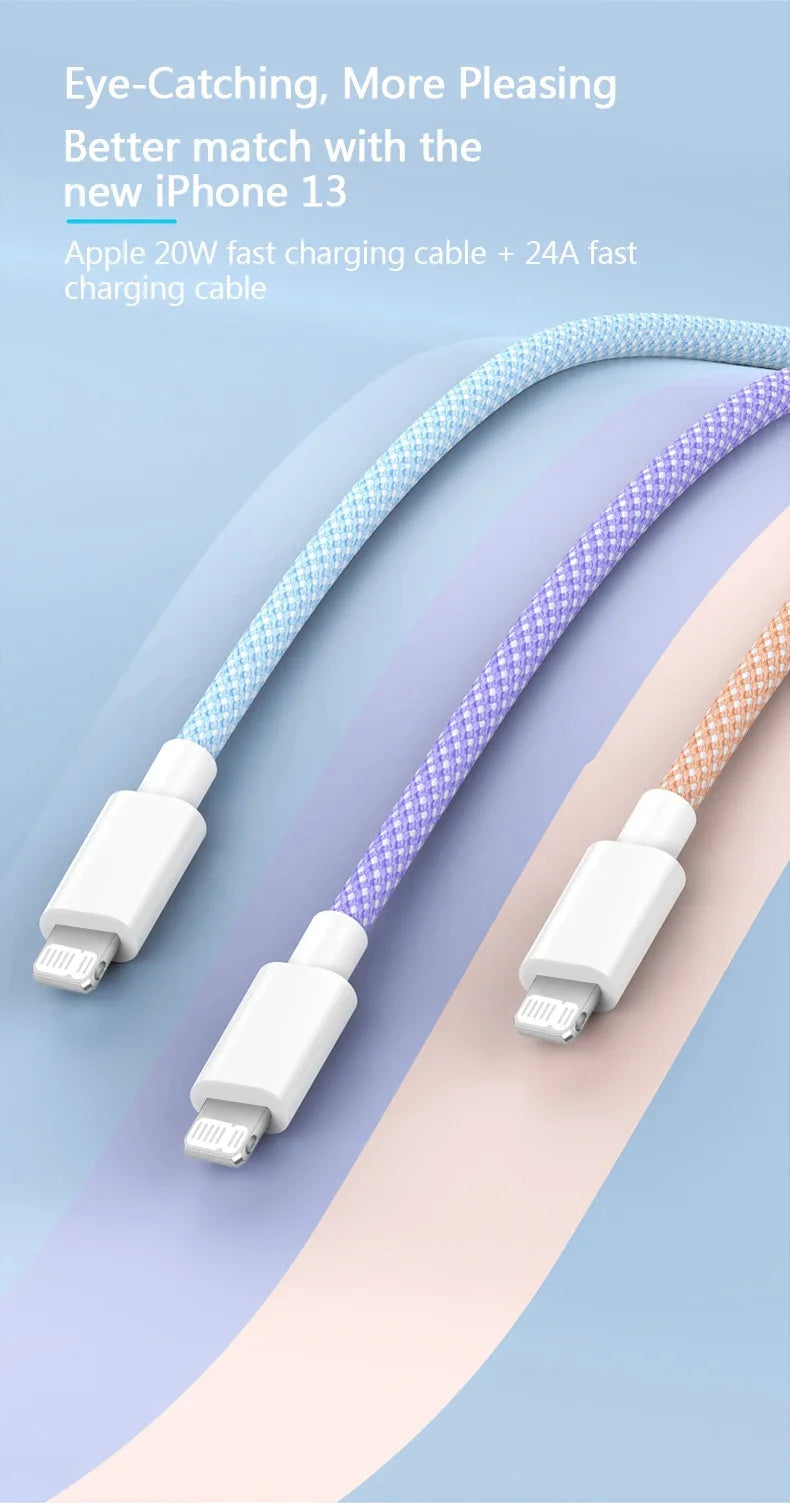 Braided USB-C To Lightning PD 20W Fast Charge Cable For iPhone X XR XS Max 11 12 13 14 Pro Max 6s 7 8 Plus Charging Data Cord