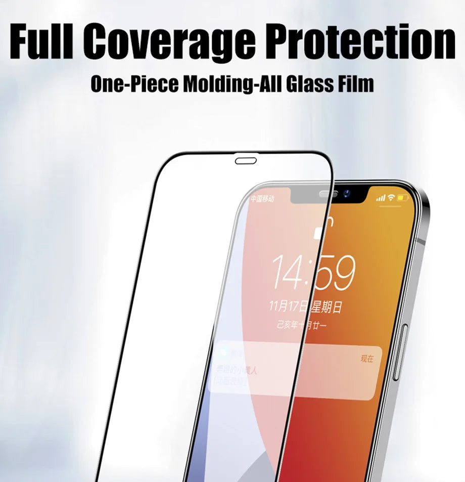 5Pcs Tempered Glass For iPhone 14 13 12 11 15 Pro XR XS Max iPhone 7 8Plus Full Cover Protective Glass Film