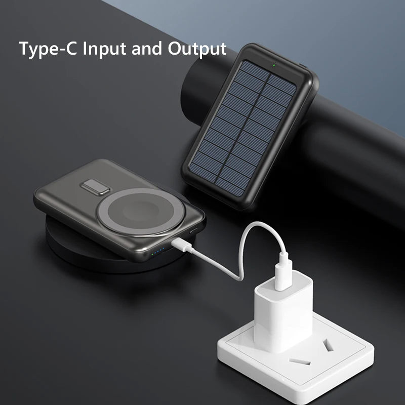 20000mAh Magnetic Wireless Charger Solar Power Bank Portable Charger Fast Charging Powerbank for iPhone 15 Xiaomi Huawei Samsung