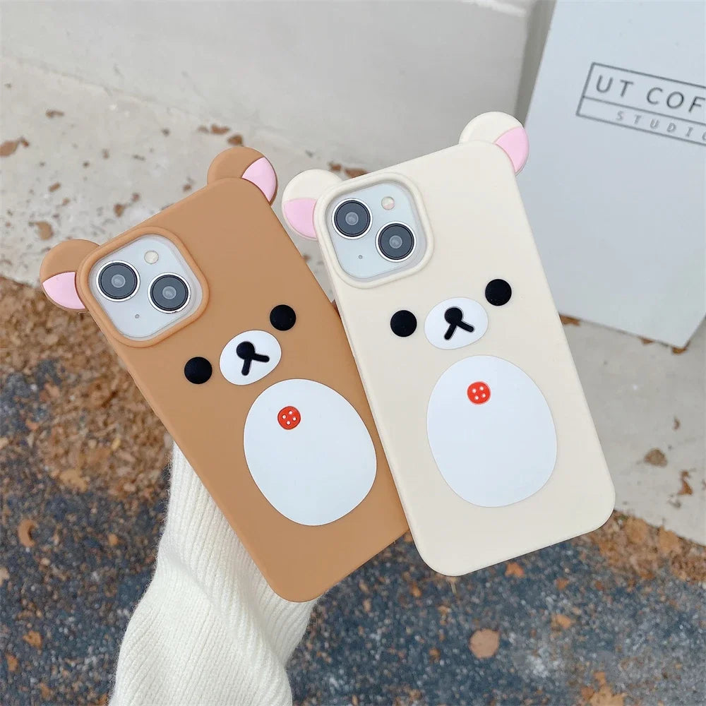 Cartoon Cute 3D Pink Ears Big Mouth Bear Silicone Soft Case for IPhone 12 13 14 15 16 Pro Max 11 15Pro 14Pro IPones Back Cover