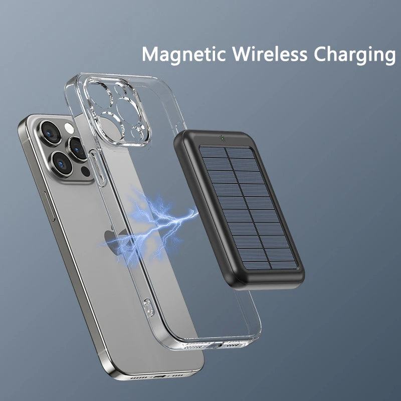 20000mAh Magnetic Wireless Charger Solar Power Bank Portable Charger Fast Charging Powerbank for iPhone 15 Xiaomi Huawei Samsung